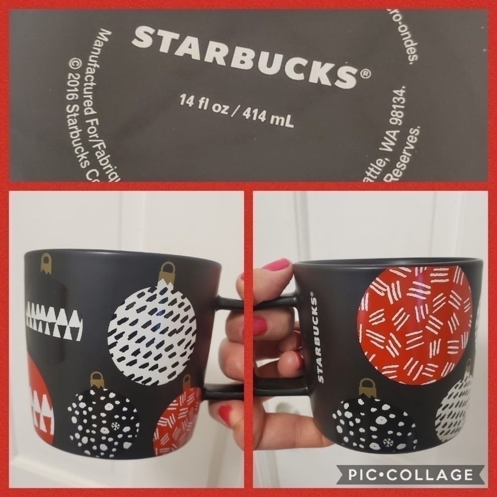 Starbucks Holiday Mug Ornaments black red and white